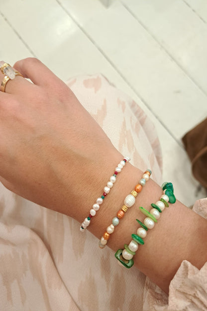 Coral Green & Pearl Bracelet