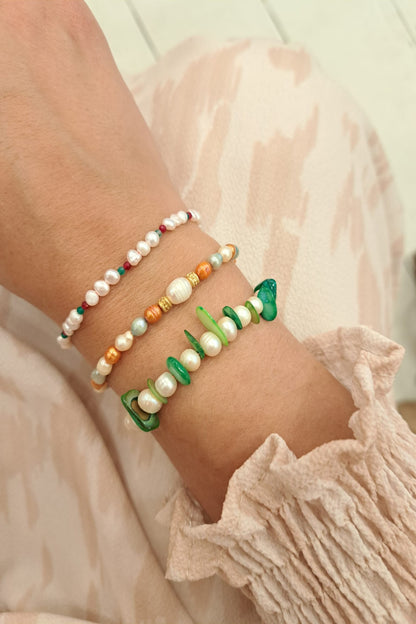 Coral Green & Pearl Bracelet