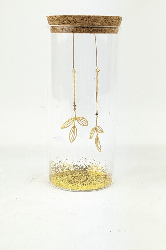 ZG15-  Dangling golden poetic leaf threader earrings