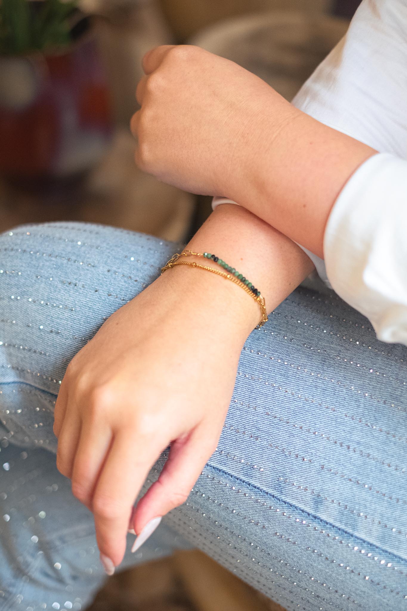 Double bracelet with Chrysoprase