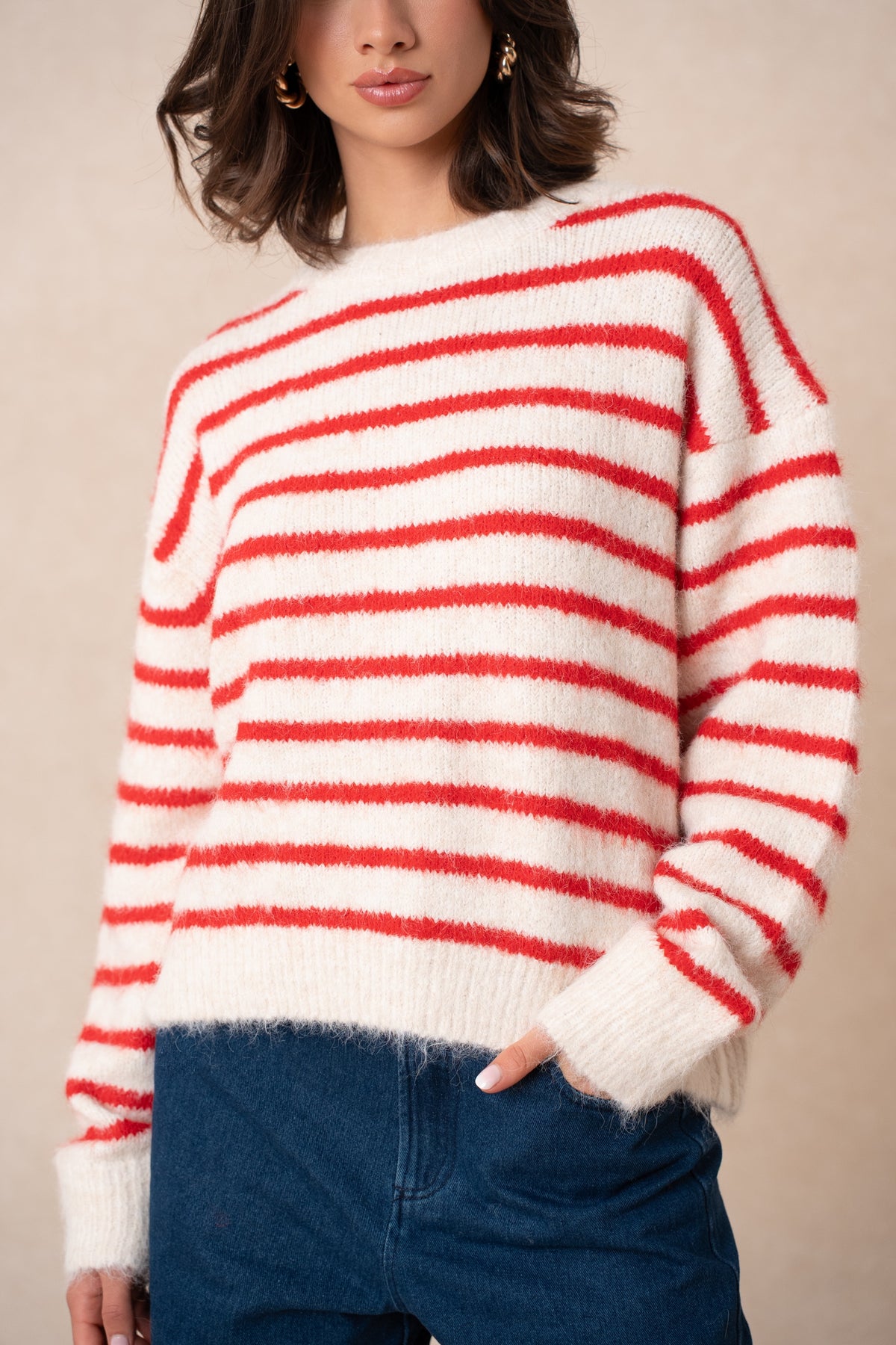 Timeless Red & White stripes Wool Blend Knit
