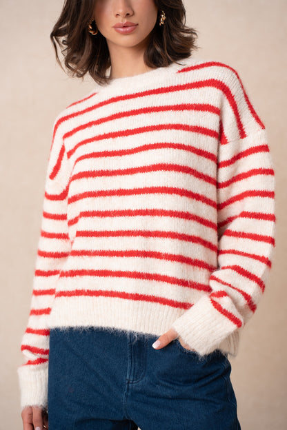 Timeless Red & White stripes Wool Blend Knit
