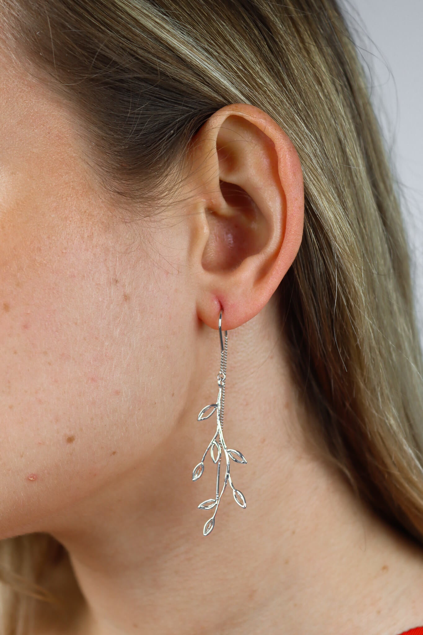 Gigi silver branch threader earrings